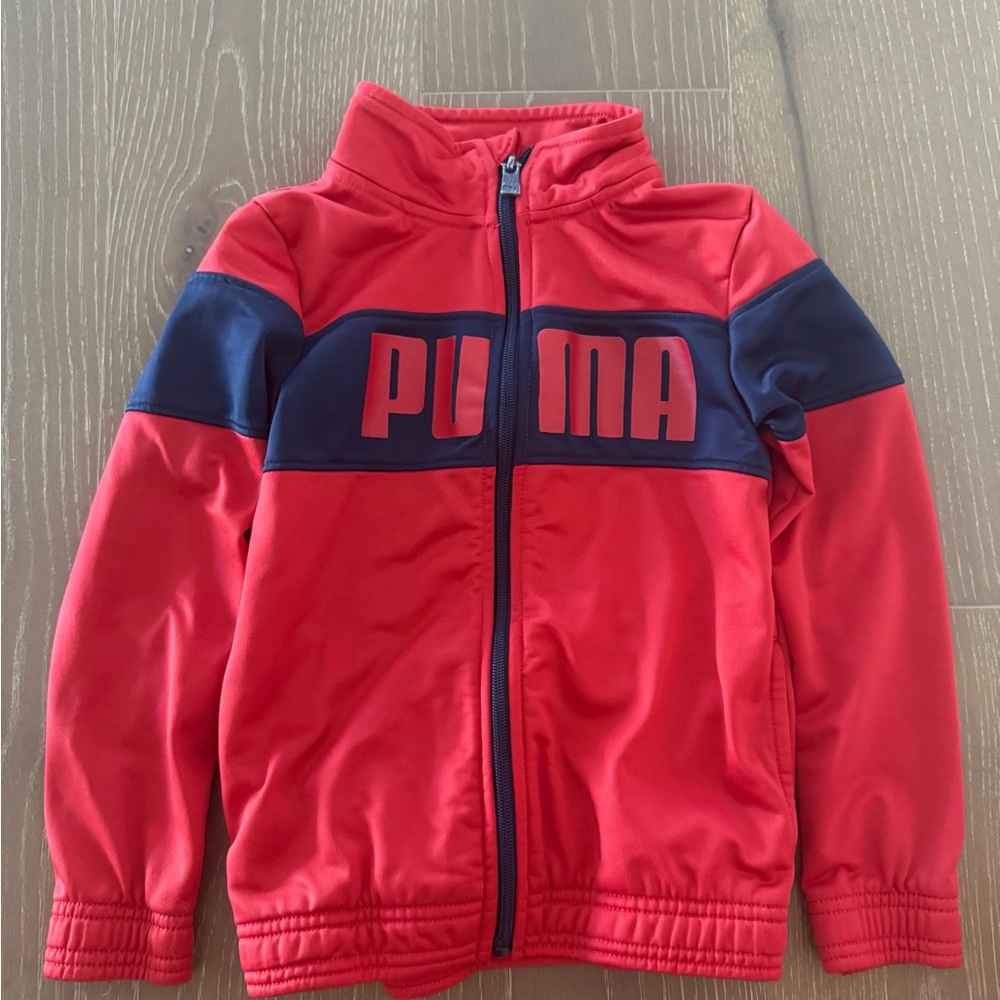 Boys Puma Jacket Red & Navy Youth Size 6 Full Zip
